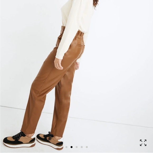Madewell Women's Vegan Leather Paperbag Pants Size 12 Camel Tan Pull On - Picture 8 of 12